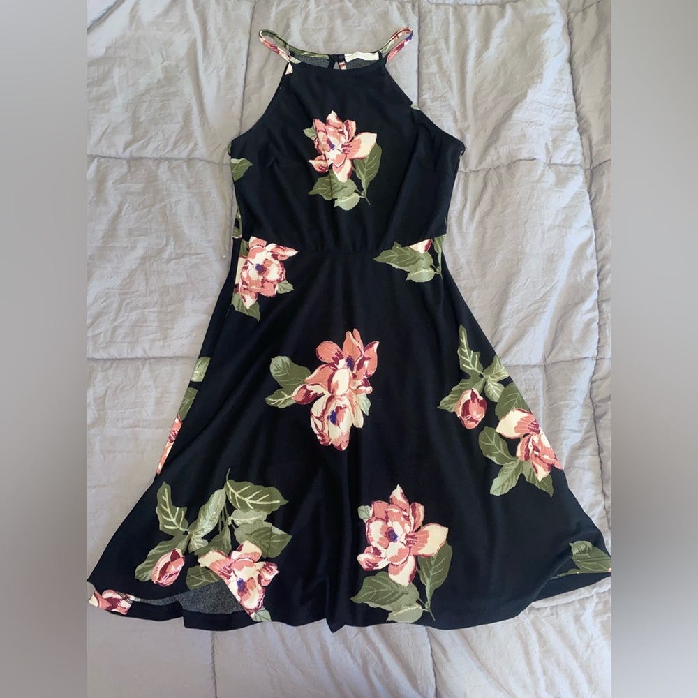 Black w Pink Flowers Dress S